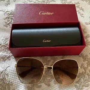 CARTIER SUNGLASSES BUFFS WOOD GOLD SILVER Cartier Red Wood Glasses with Gold C Decor and Grey Lens  main image 3